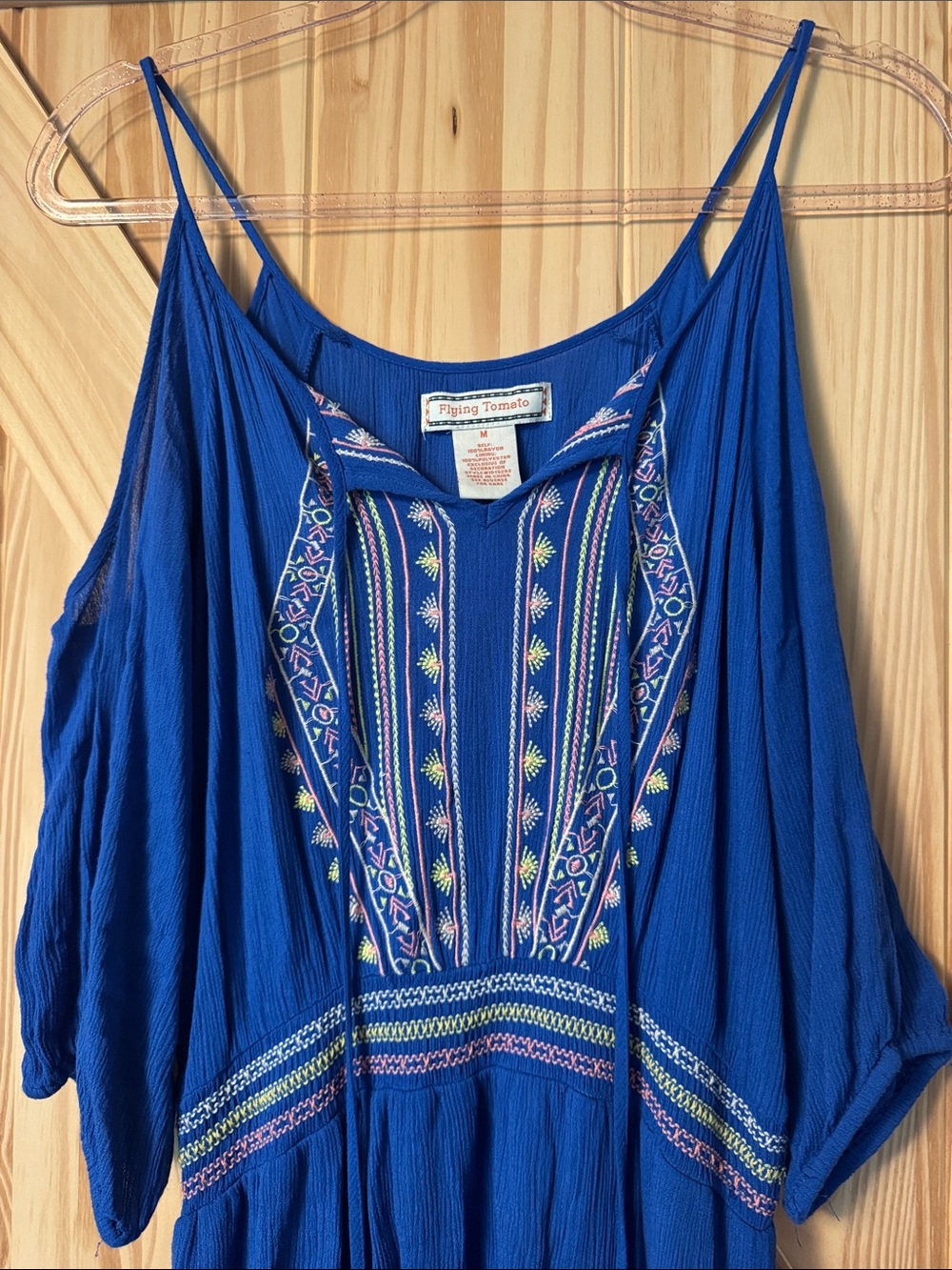 Flying Tomato Royal Blue Embroidered Cold-Shoulder Dress - Picture 2 of 9